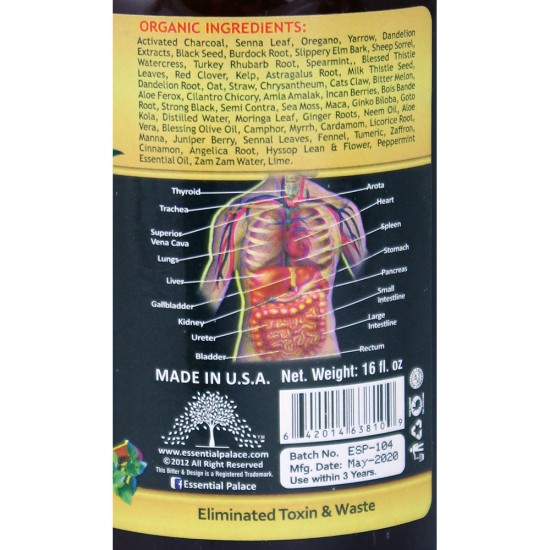  Activated Coconut Charcoal Bitters- removing toxins from the blood and digestive system and for treating an upset stomach, excess gas, and even hangovers 8 oz