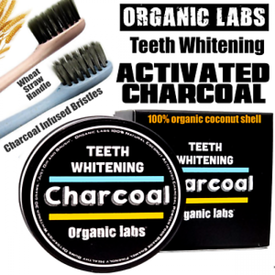 100% Organic Coconut Activated Charcoal Teeth Whitening Powder With Toothbrushes- NATURAL WHITENING AND STAINS REMOVER 