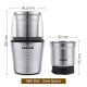 Electric Spices and Herb Grinder with 2.5 Ounce Two Detachable Cups for Wet/Dry Food,Powerful Stainless Steel Blades and Cleaning Brush