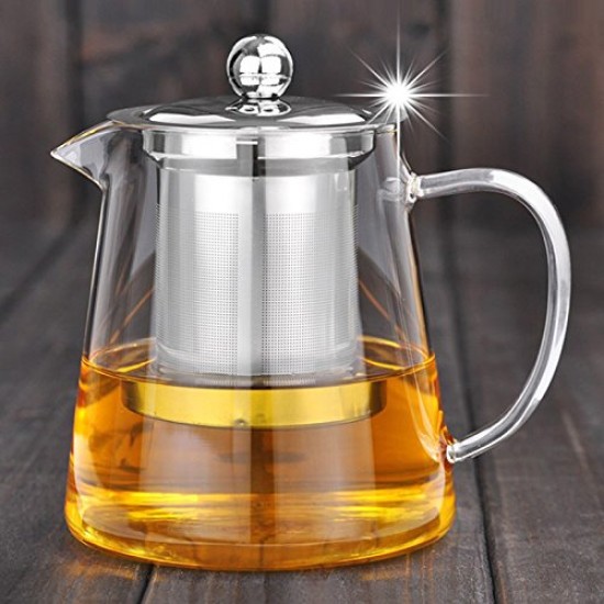 Herbal Tea Infuser  Borosilicate Tea Glass Maker with Removable 304 Stainless Steel Infuser for Blooming and Loose Leaf, Stovetop Safe - 450ML