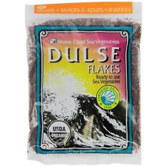 Dulse Flakes - Certified Organic- Sea Vegetables, washed, Pure Alkaline Vegan- Maine 4oz