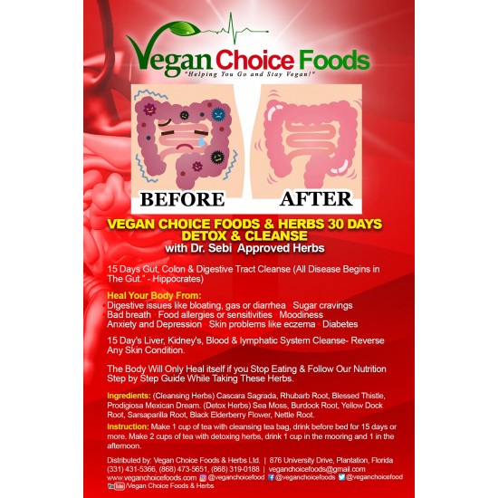 30 Day's Cleanse & Detox Fasting Program- Cleanse The Gut, Colon At Nights & Detox  Liver, Blood & Kidney  In The Day With Dr. Sebi Approved Herbs